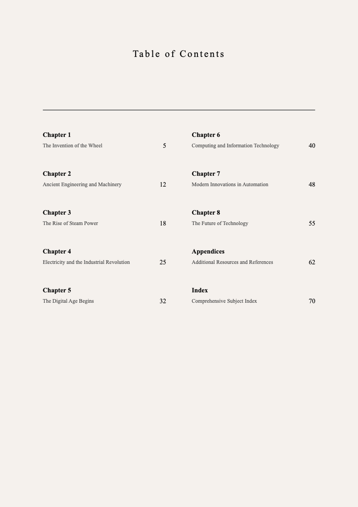 Clean minimalist table of contents template with dotted leaders_variant_3